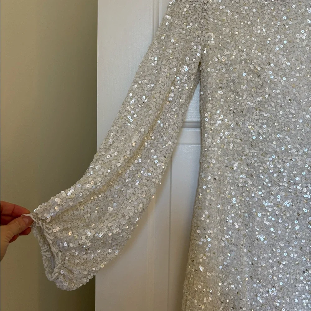 BHLDN Goldie Silver Sequin Embellished Dress - Picture 3 of 4